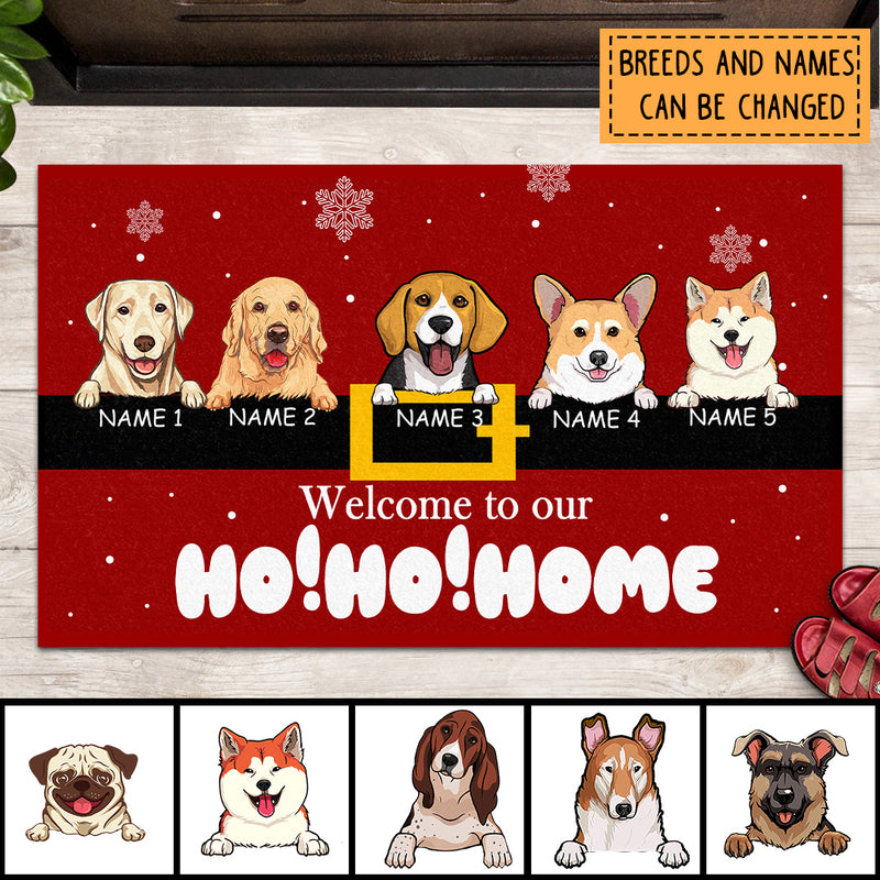 Christmas Dog Welcome Mat, Gifts For Dog Lovers, Welcome To Our Ho Ho Home Front Door Mat