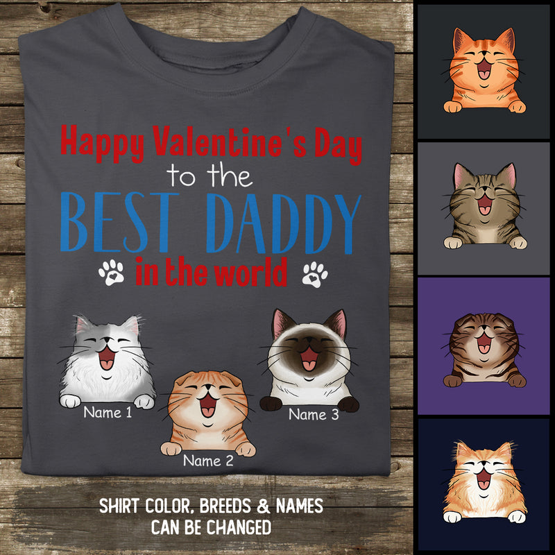 Happy Valentine's Day To The Best Daddy In The World, Gift For Cat Dad, Personalized Cat Lovers T-shirt