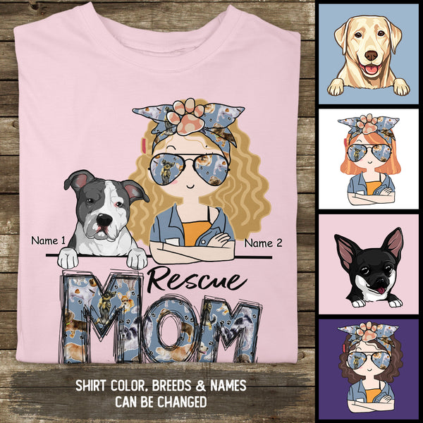 Rescue Mom, Vintage Style, Dog Mom T-shirt, Dog Mom & Her Dogs, Gift For Dog Mom, Personalized Dog Lover T-shirt