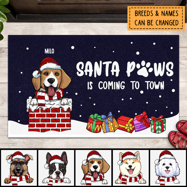 Christmas Personalized Doormat, Gifts For Dog Lovers, Santa Paws Is Coming To Town Front Door Mat