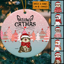 Meowy Catmas, Pine Forest Bauble, Circle Ceramic Ornament, Personalized Cat Breeds Ornament, Cat Lovers Gifts