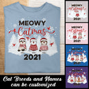 Meowy Catmas, Pine Forest & Cardinal Birds, Personalized Cat Breeds T-shirt, T-shirt For Cat Lovers