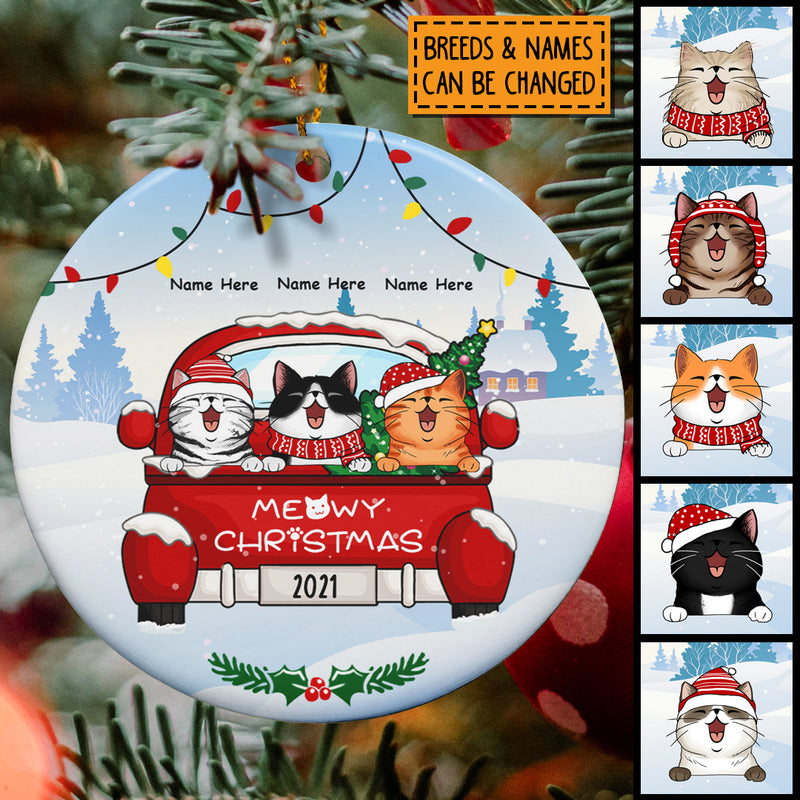 Meowy Christmas - Cats On Red Truck - Personalized Cat Christmas Ornament