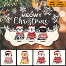 Meowy Christmas Red Or Brown V1 Ornate Shaped Wooden Ornament - Personalized Cat Lovers Decorative Christmas Ornament