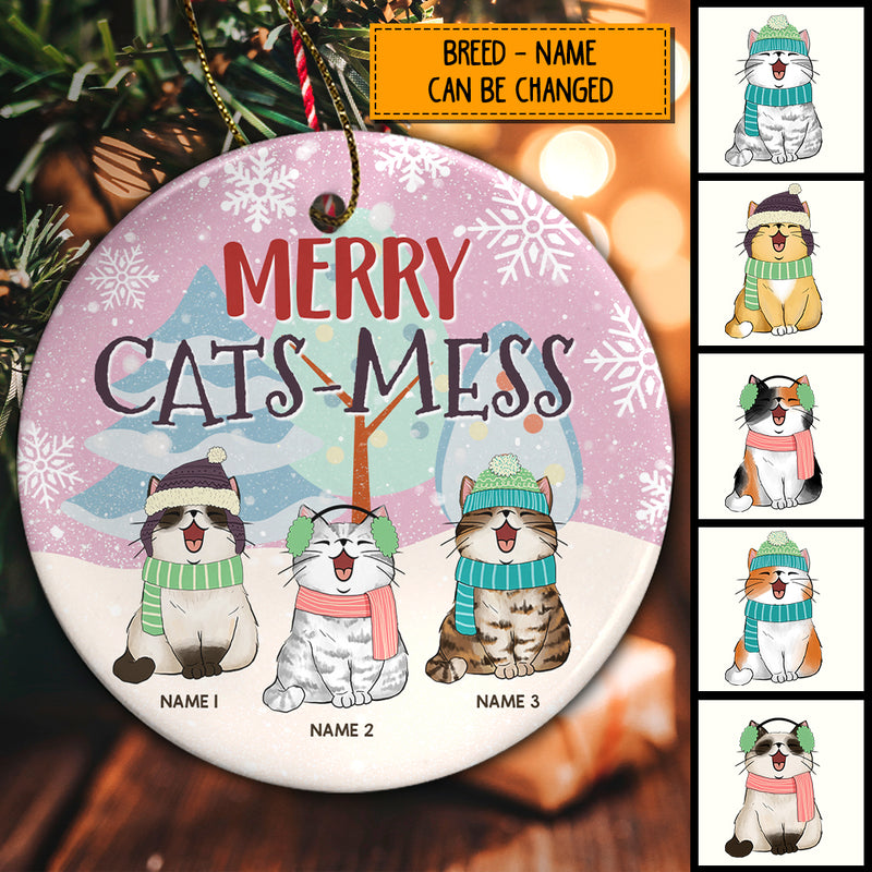 Merry Cats-mess, Winter Bauble, Personalized Cat Breeds Circle Ceramic Ornament, Christmas Gifts For Cat Lovers