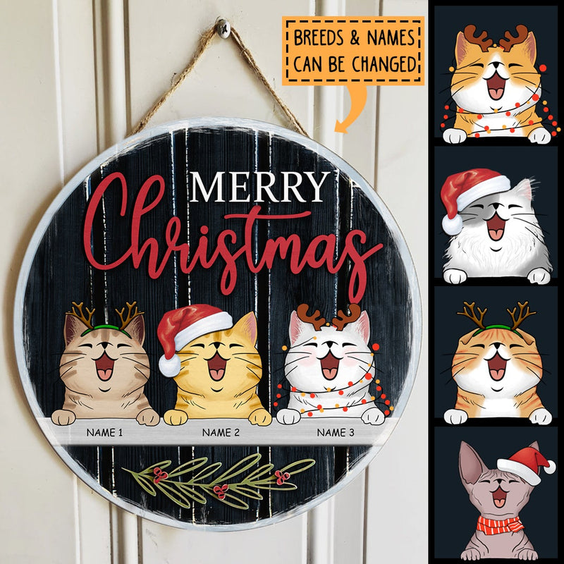 Christmas Door Decorations, Gifts For Cat Lovers, Merry Christmas Black Wooden Welcome Door Signs , Cat Mom Gifts