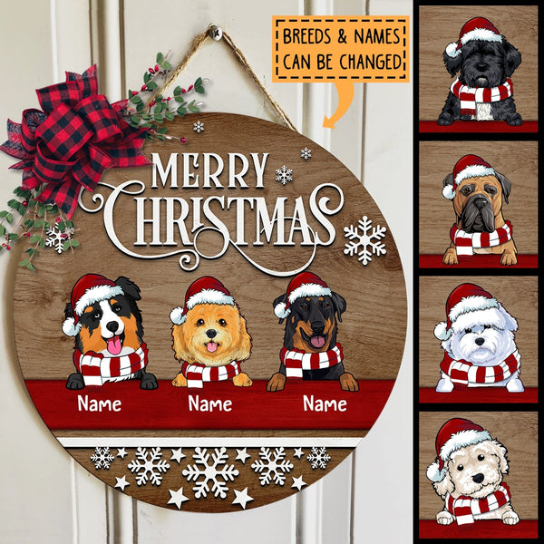 Christmas Door Decorations, Gifts For Dog Lovers, Merry Christmas Brown Wooden Welcome Door Signs , Dog Mom Gifts