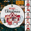 Merry Christmas - Cats Standing On Snow Front Winter House - Personalized Cat Christmas Ornament