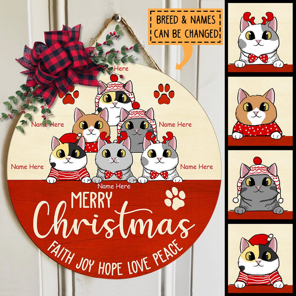 Christmas Door Decorations, Gifts For Cat Lovers, Merry Christmas Faith Joy Hope Love Peace Welcome Door Signs , Cat Mom Gifts