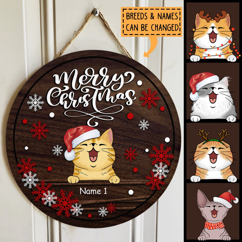 Christmas Door Decorations, Gifts For Cat Lovers, Merry Christmas White And Red Snowflake Welcome Door Signs , Cat Mom Gifts