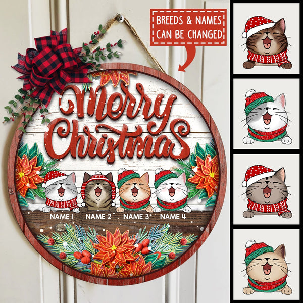 Christmas Door Decorations, Gifts For Cat Lovers, Merry Christmas Floral Welcome Door Signs , Cat Mom Gifts