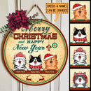 Christmas Door Decorations, Gifts For Cat Lovers, Merry Christmas And Happy New Year Welcome Door Signs , Cat Mom Gifts