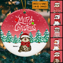 Merry Christmas Faded Red Sky Circle Ceramic Ornament - Personalized Cat Lovers Decorative Christmas Ornament