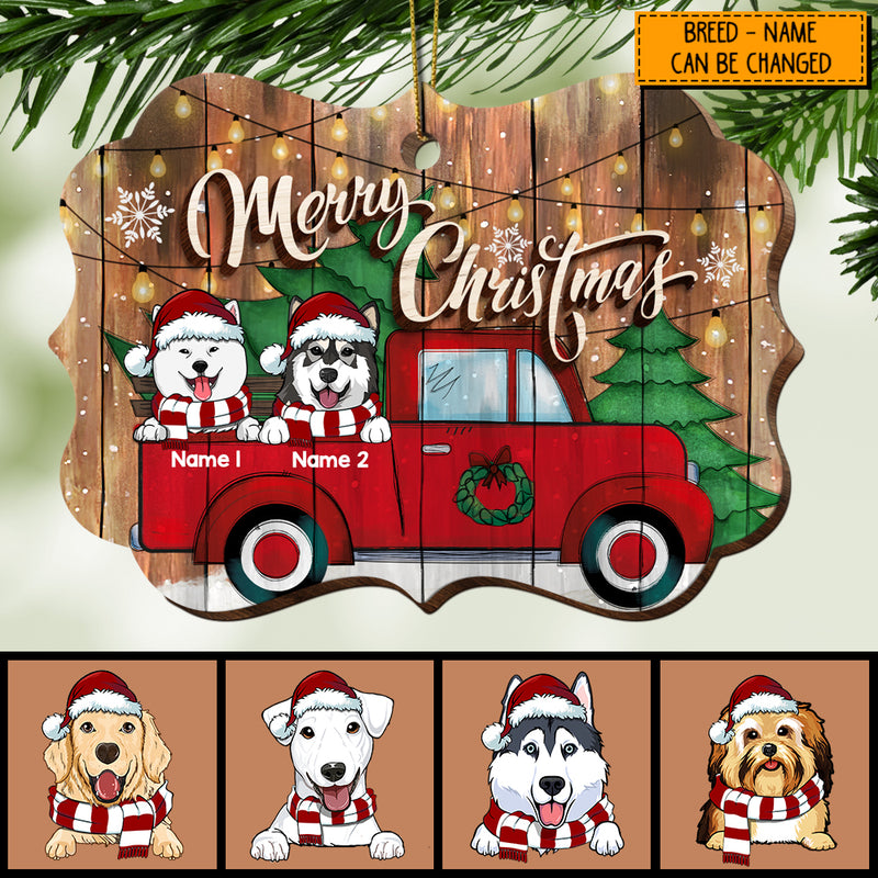 Merry Christmas Red Truck Wooden Ornate Shaped Wooden Ornament - Personalized Dog Lovers Decorative Christmas Ornament