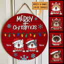 Christmas Door Decorations, Gifts For Cat Lovers, Merry Christmas String Lights Red Background Welcome Door Signs , Cat Mom Gifts