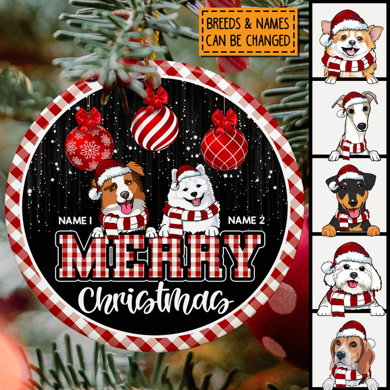 Merry Christmas Red Xmas Balls Circle Ceramic Ornament - Personalized Dog Lovers Decorative Christmas Ornament