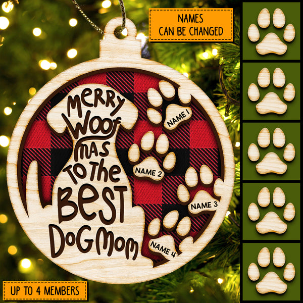 Merry Woofmas To The Best Dog Mom Ball Shaped Wooden Ornament - Personalized Dog Lovers Decorative Christmas Ornament