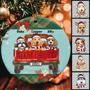 Merry Xmas Red Plaid Top & Bottom Circle Ceramic Ornament - Personalized Dog Lovers Decorative Christmas Ornament