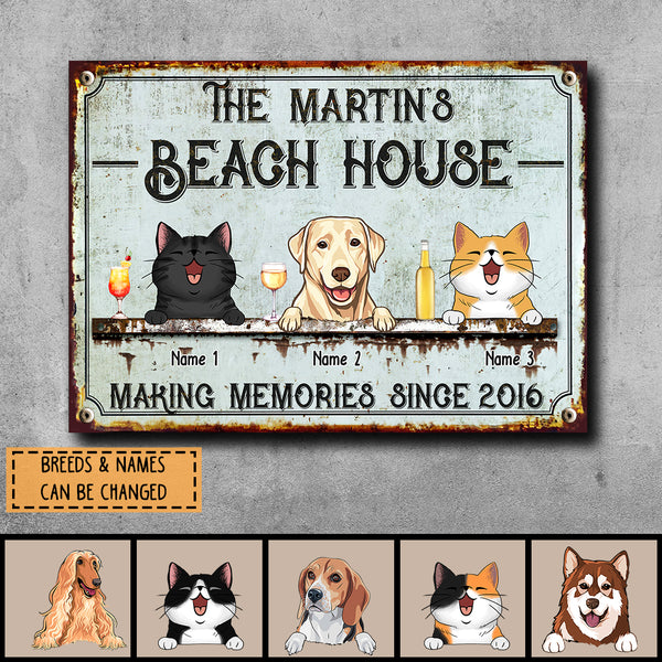 Pawzity Metal Beach House Sign, Gifts For Pet Lovers, Making Memories With Dog & Cat Vintage Signs