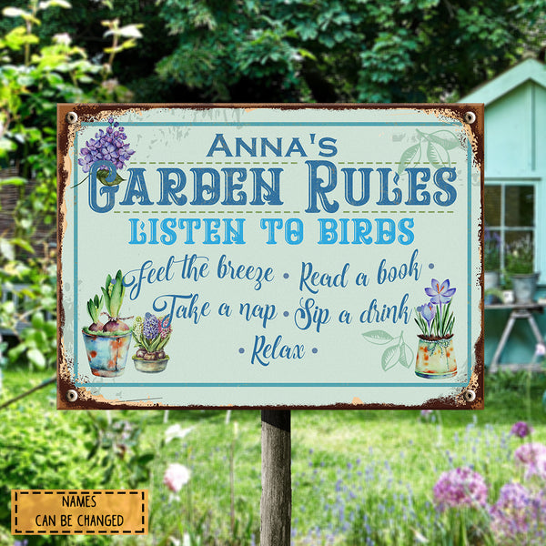Pawzity Metal Garden Sign, Gardens Rules Listen To Birds Feel The Breeze Read A Book Take A Nap Sip A Drink Vintage Sign