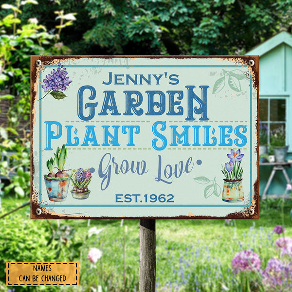 Pawzity Metal Garden Sign, Plant Smiles Grow Love Vintage Sign, Personalized Housewarming Gifts