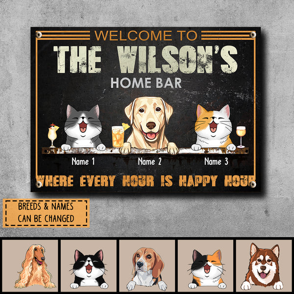 Pawzity Metal Home Bar Signs, Gifts For Pet Lovers, Where Every Hour Is Happy Our Welcome Signs