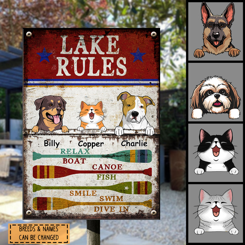 Pawzity Metal Lake Sign, Gifts For Pet Lovers, Lake Rules Relax Boat Canoe Fish Smile Swim Dive In