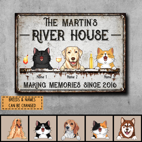 Pawzity Metal River House Sign, Gifts For Pet Lovers, Making Memories With Dog & Cat Vintage Signs