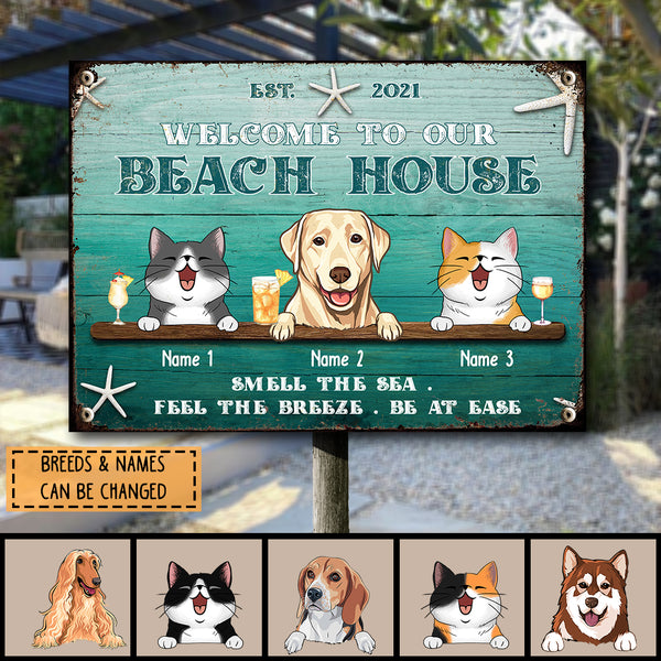 Pawzity Metal Welcome Signs, Gifts For Pet Lovers, Welcome To Our Beach House Smell The Sea Feel The Breeze Be At Ease