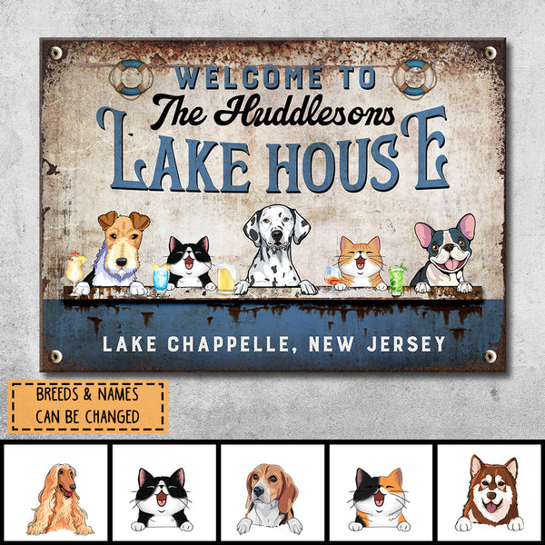 Pawzity Metal Welcome Signs, Gifts For Pet Lovers, Welcome To Our Lake House Personalized Home Sign