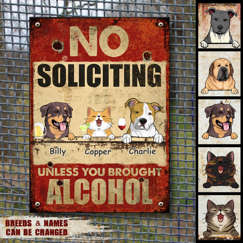 Pawzity Metal Yard Sign, Gifts For Pet Lovers, No Soliciting Unless You Brought Alcohol Funny Warning Signs