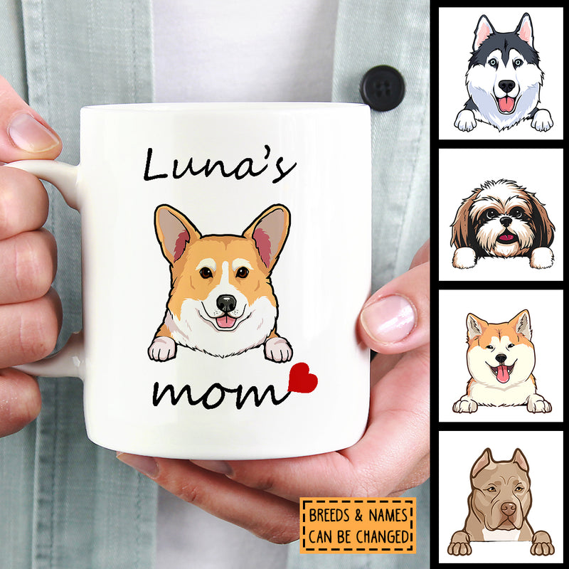 Mother's Day Personalized Dog Breed White Mug, Gifts For Dog Moms, Dog Love Mom Heart Mug