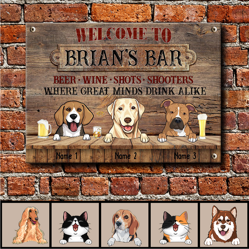 Pawzity Metal Bar Sign, Gifts For Dog Lovers, Where Great Minds Drink Alike Family Name Sign
