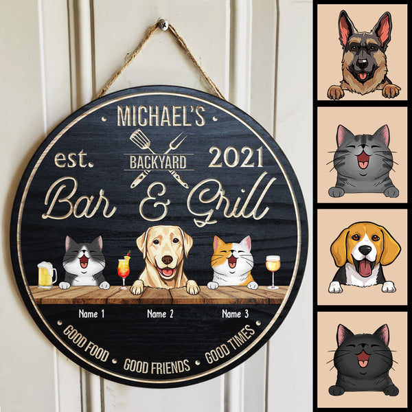 Pawzity Backyard Signs, Gifts For Pet Lovers, Backyard Bar & Grill Good Food Good Friends Good Times Custom Wooden Signs