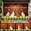 Pawzity Custom Doormat, Gifts For Cat Lovers, Hope You Brought Wine And Catnip Cat On Green Table Front Door Mat