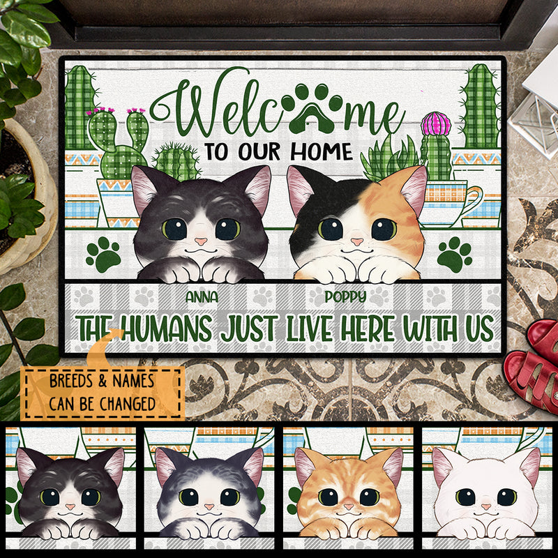 ﻿Pawzity Welcome To Our Home Custom Doormat, Gifts For Cat Lovers, Cactus Garden Front Door Mat