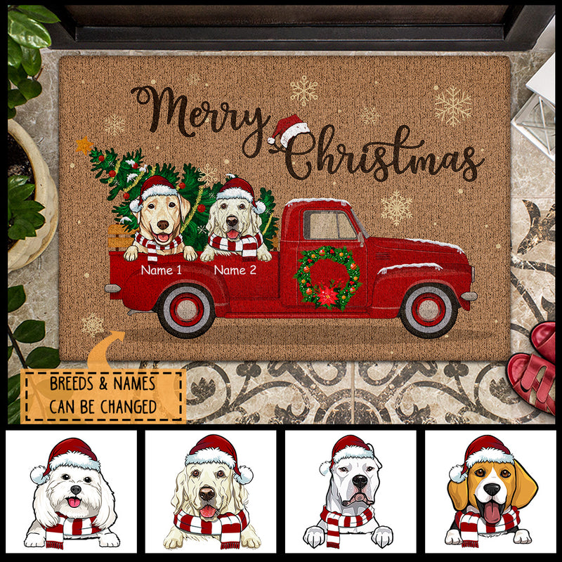 Christmas Personalized Doormat, Gifts For Dog Lovers, Merry Christmas Red Truck & Christmas Tree Outdoor Door Mat