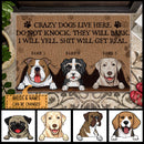 Pawzity Front Door Mat, Gifts For Dog Lovers, Crazy Dogs Live Here Dog Peeking From Curtain Custom Doormat