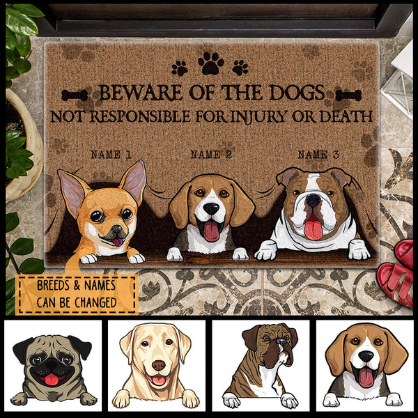 Pawzity Beware Of The Dogs Personalized Doormat, Gifts For Dog Lovers, Not Responsible For Injury Or Death