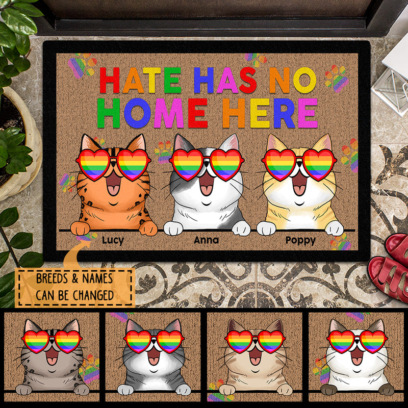 Pawzity Custom Doormat, Gifts For Cat Lovers, Hate Has No Home Here LGBT Pride Front Door Mat