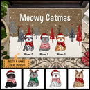 Christmas Personalized Doormat, Gifts For Cat Lovers, Meowy Catmas Argyle Pattern Coir Yarn Outdoor Door Mat