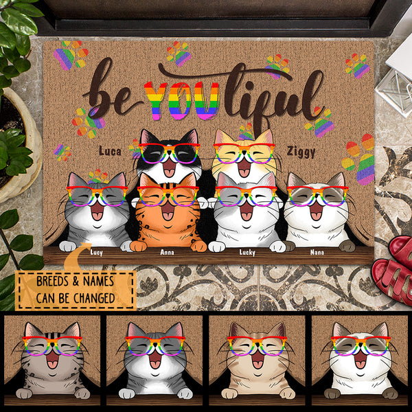 Pawzity Personalized Doormat, Gifts For Cat Lovers, BeYouTiful LGBT Pride Outdoor Door Mat