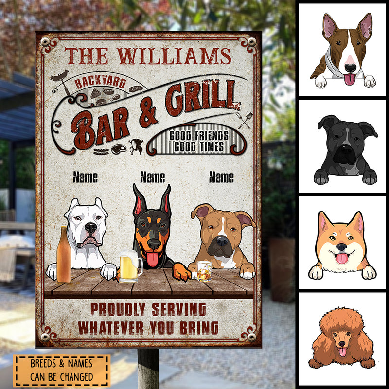 Pawzity Metal Backyard Bar & Grill Sign, Gifts For Dog Lovers, Proudly Serving Whatever You Bring Vintage Signs