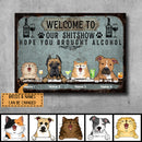 Pawzity Welcome To Our Shitshow Metal Yard Sign, Gifts For Pet Lovers, Hope You Brought Alcohol Blue Welcome Signs