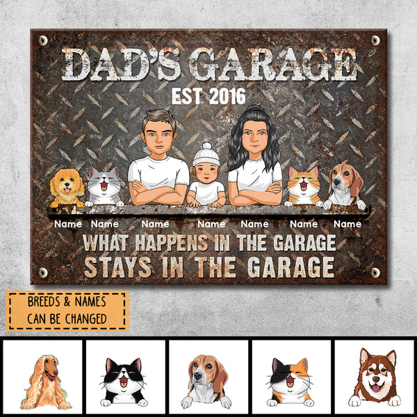 Pawzity Welcome Metal Garage Sign, Gifts For Pet Lovers, Dad's Garage What Happens In The Garage Stays In The Garage