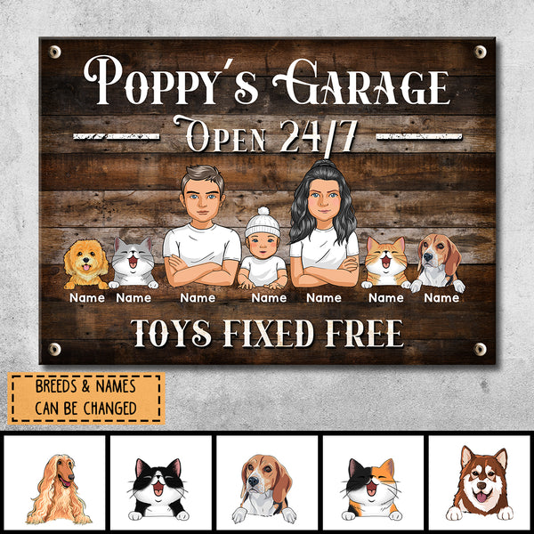 Pawzity Welcome Metal Garage Sign, Gifts For Pet Lovers, Dad's Garage Often 24/7 Toys Fixed Free Funny Sign Wooden Style