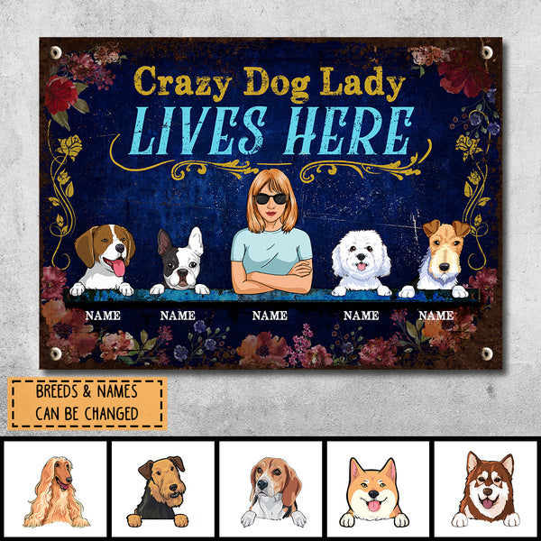 Pawzity Funny Warning Signs, Gifts For Dog Lovers, Crazy Dog Lady Lives Here, Welcome Metal Signs, Dog Mom With Her Dogs