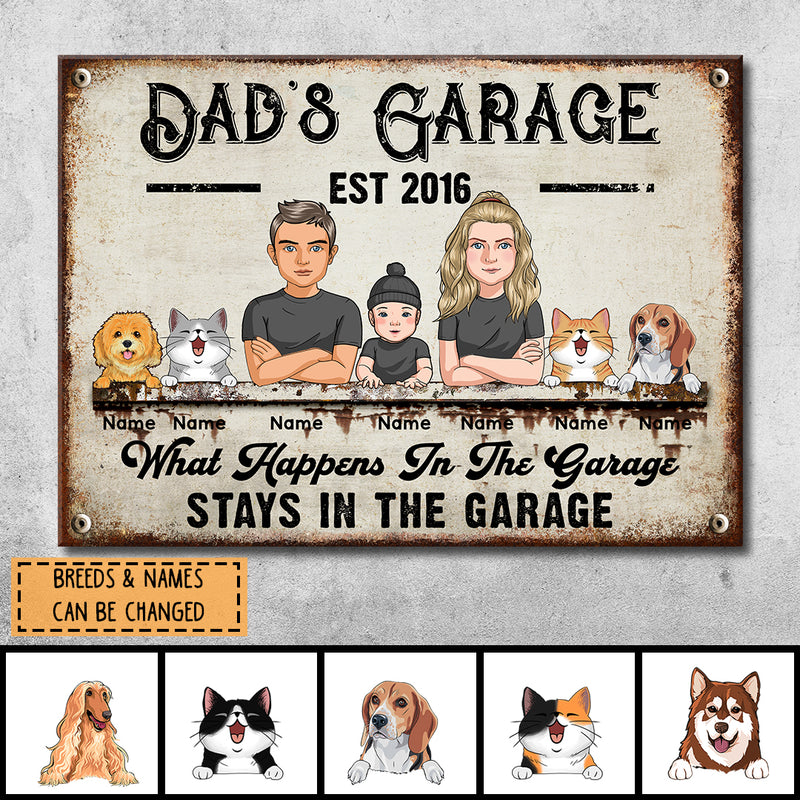 Pawzity Welcome Metal Garage Sign, Gifts For Pet Lovers, Dad's Garage What Happens In The Garage Stays In  Vintage Style