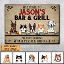 Pawzity Metal Bar & Grill Sign, Gifts For Pet Lovers, Proudly Serving Whatever You Brought Personalized Family Sign