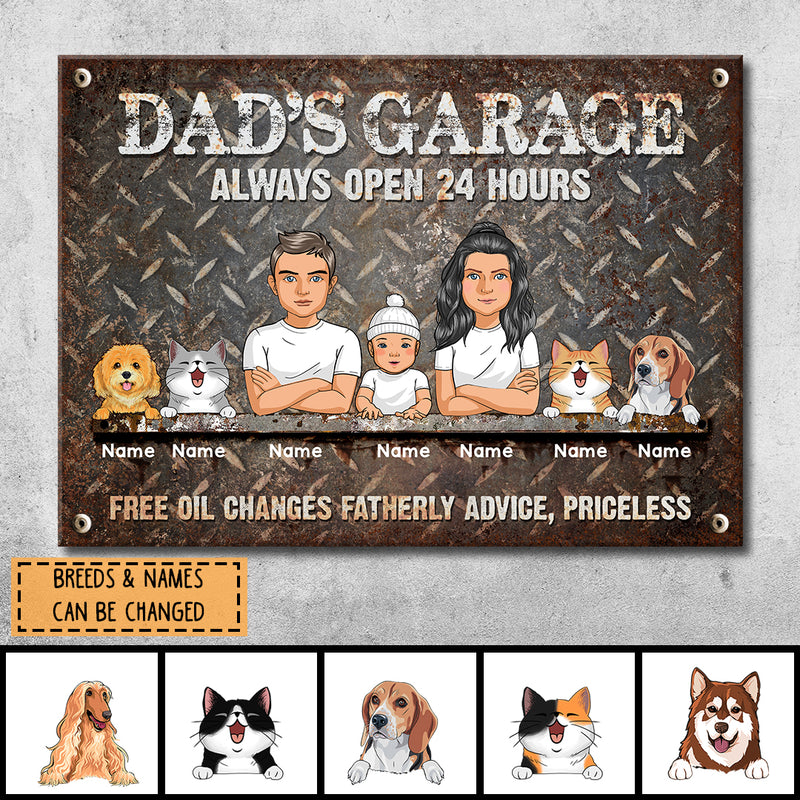 Pawzity Welcome Metal Garage Sign, Gifts For Pet Lovers, Dad's Garage Always Open 24 Hours Free Oil Changes Fatherly Advice